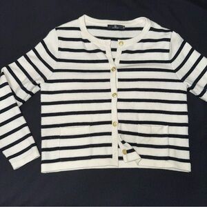 Cardigan sweater cream with‎ black stripes and gold buttons size medium